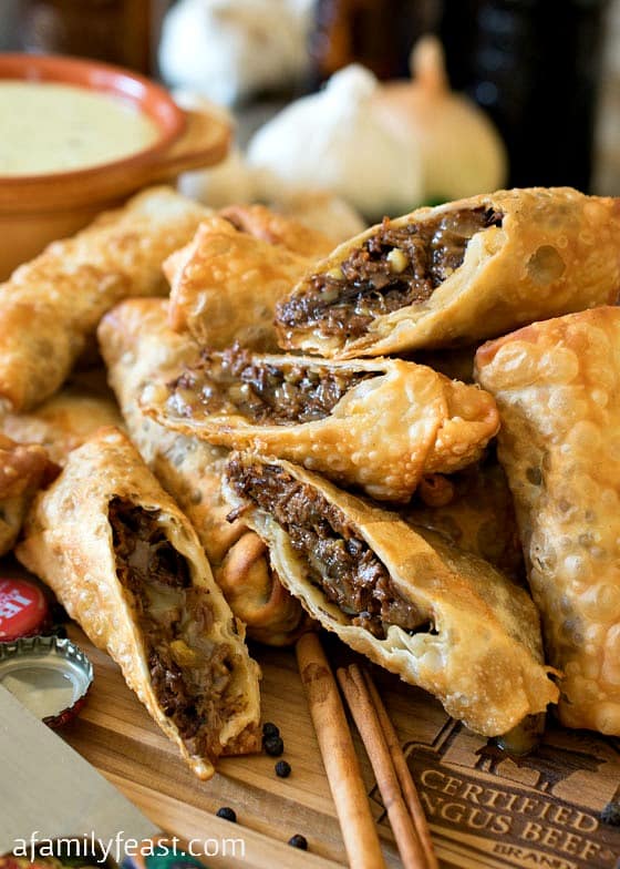 Cheesesteak Egg Rolls Tender shredded beef brisket in crispy fried